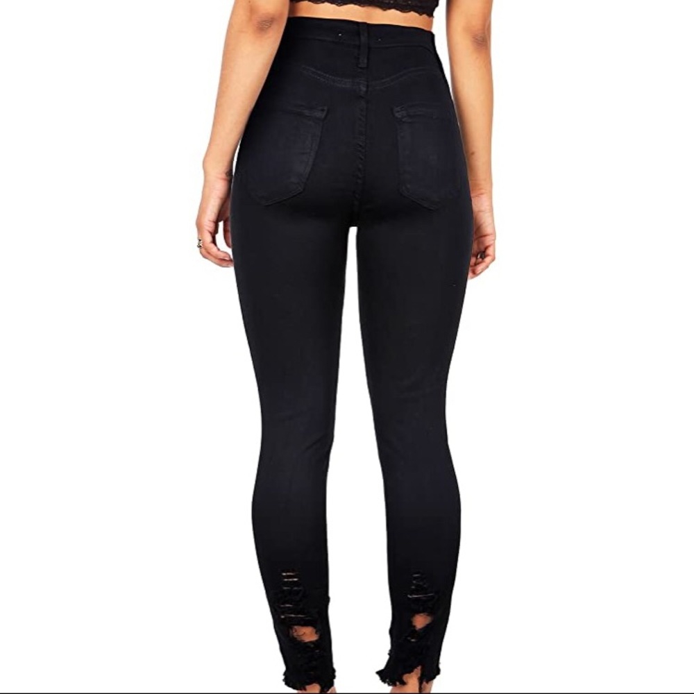 3 pairs of Black high wasted ripped jeans.